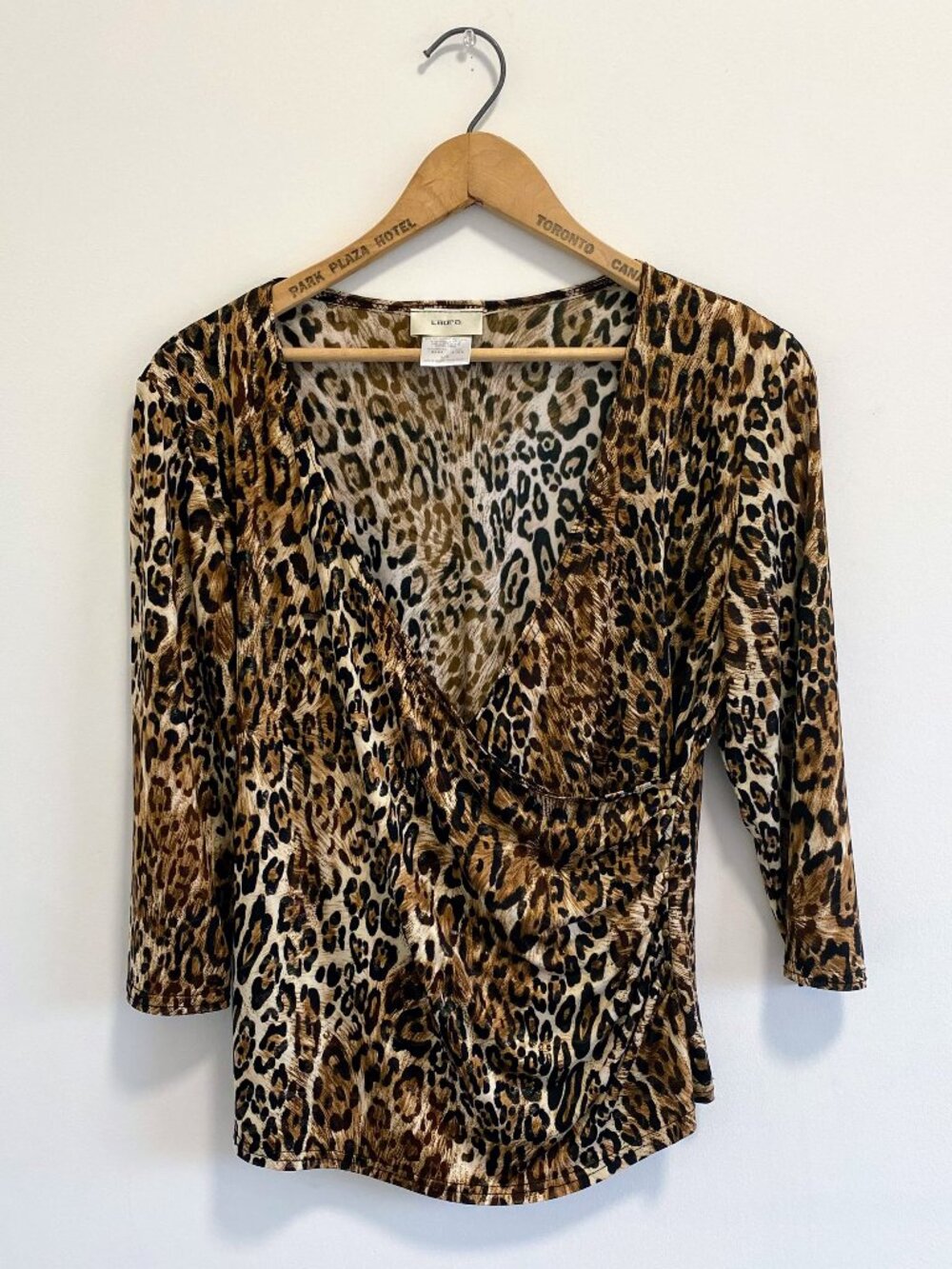 Vintage Leopard Print Three Quarter Sleeve Wrap Blouse / Y2K / Made in Canada